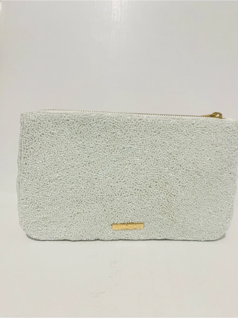 Wildfox White Beaded Cherry & Pink Bow Zip Pouch